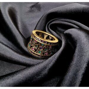Vintage Heidi Daus Byzentine Bronze Tone Multicolored Crystals Ring